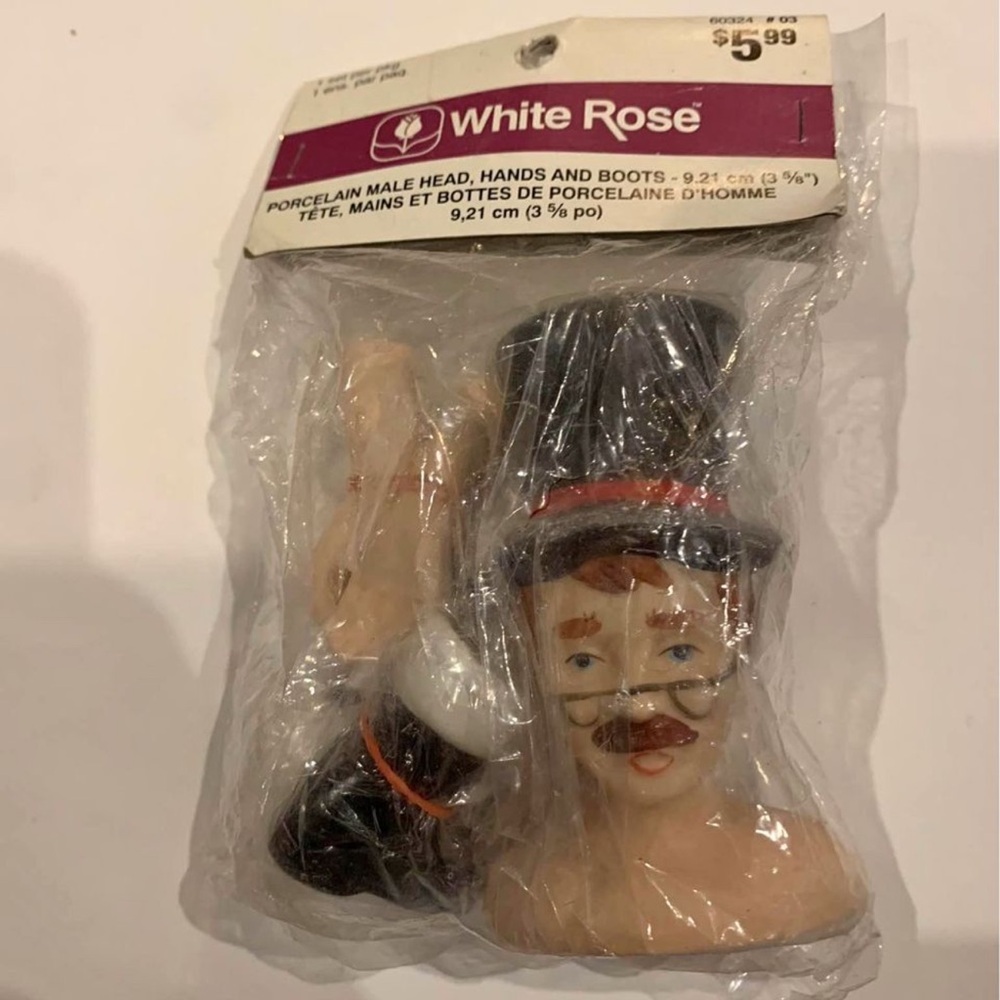 White Rose Porcelain Male Head, Hands, and Boots 9.21CM NIB